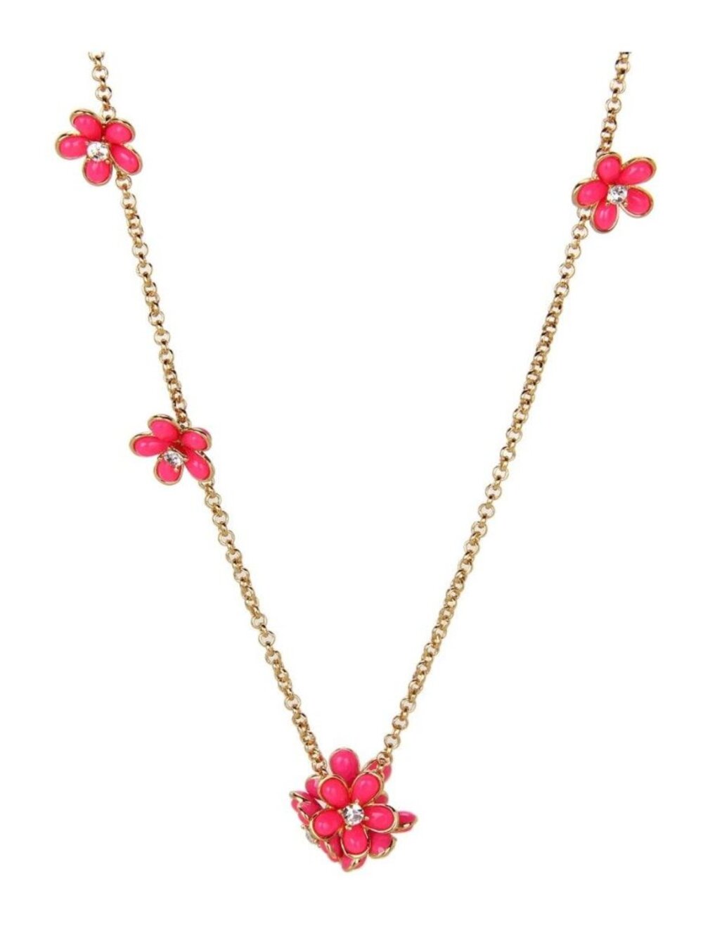 Juicy Couture Premium Gold Chain Necklace Pink Flower rhinestone fuchsia charm